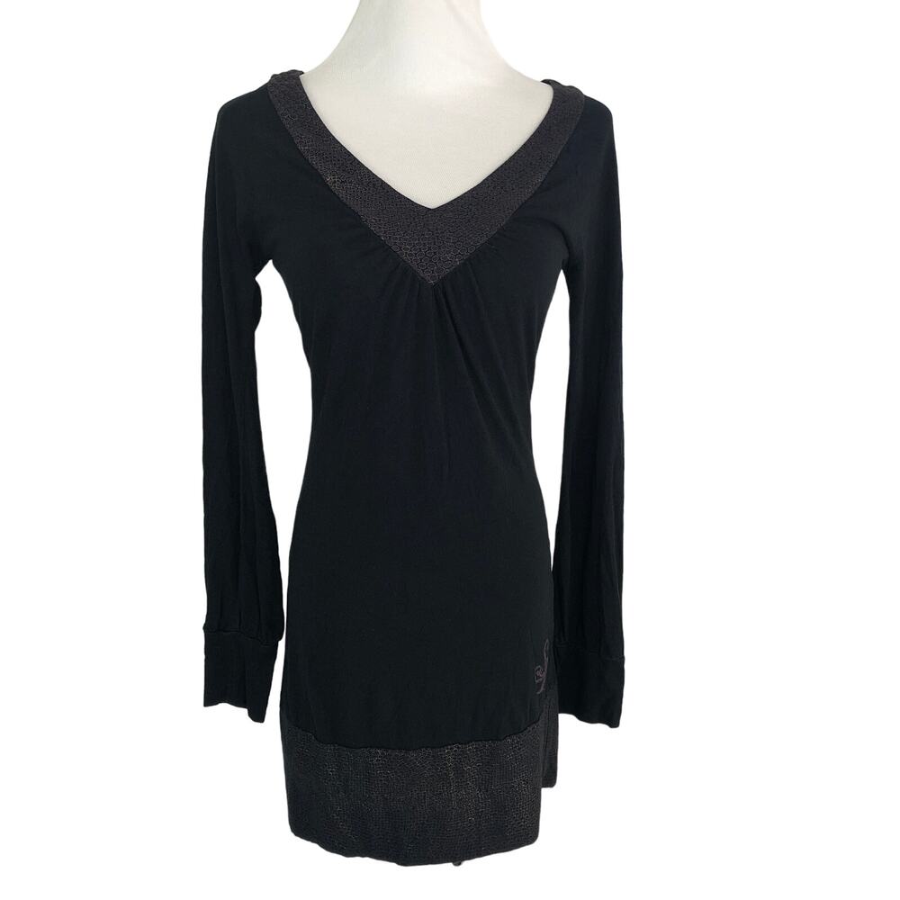 Sheath Bodycon Dress Above Knee Length V Neck Long Sleeves XS Black South Pole